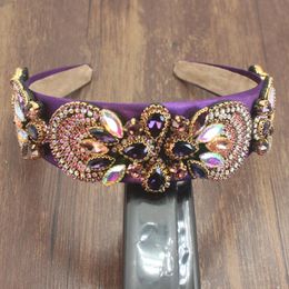 Hair Clips & Barrettes Baroque Fashion Headband Full Purple Shiny Rhinestone Flower Geometry For Woman Luxury Dance Party Catwalk Accessorie