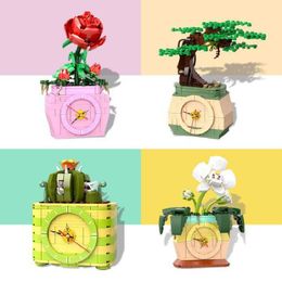 New City Creative Time Wizard Potted Plants Rose Flowers Orchid Tree Cactus Diy Friends Building Blocks Bricks Toys Kids Gifts Q0823