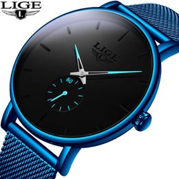 LIGE Blue Fashion Mens Watches Top Brand Luxury Quartz Watch Men Casual Waterproof Sport Wristwatch Relogio Masculino+Box 210527