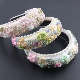 Fashion embroidery headbands Gorgeous Exaggerated Sponge Pearl Knitted Flower Headband Ladies Party Gift Headwear