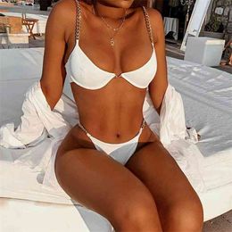Sexy Bikini Women Swimsuit White Set Push Up Swimwear Low Waist Bathing Suits Beach Wear Swimming Suit For 210520