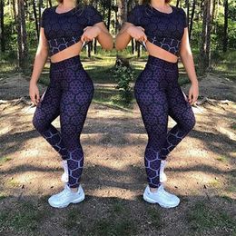 Sports Leggings Women Sportswear Purple Honeycomb Pattern Polyester High Waist 211215