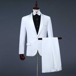 Spring Suits Men 2019 Long Sleeve Dress Mens Casual Performance Stage White Black Suit Formal Clothing Two Piece Set Coat Pants X0909