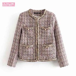 Vintage Autumn Fashion Round Neck Long Sleeve Women's Jacket Coat Xiaoxiangfeng Temperament Woollen Short Chic Female Tops 210507