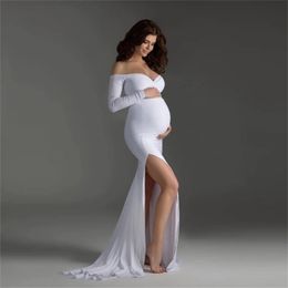 Shoulderless Maternity Dresses POGGE PROPS SEXY SPLIT SIDE MAXI GOWN FÖR DEGRAVID KVINNOR Lång graviditetsklänning Po Shoots 210721