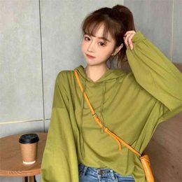 Women's Spring Autumn Long-sleeved Shirt Retro Petal Hooded Solid Korean Loose Women Shirts Female Tops PL025 210506