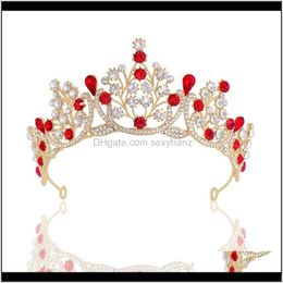 Tiaras Luxury Red Color Handmade Rhinestone Big Crown Girls Women Tiara Party Headband Bride Headdress Hair Accessories Thqrc Vj9Mn