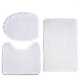 Sublimation Bathroom Mats Blanks Cotton Bath Rugs Three-piece Thermal Transfer Toilet Mat DIY White in stock