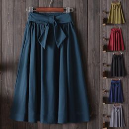 Skirts Womens Classical Film Literary Elegant Urmiitro Midi Knee Length Summer Skirt Women With Belt A-line School 50