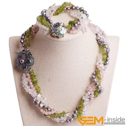 Mixed Chips (rose white quartzs Grey pearl peridot ) Natural Stone Necklace DIY Jewellery Women Gifts