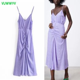 VUWWYV Dresses Purple Print Backless Slip Midi Women Summer Thin Strap Pleated Woman Sexy Party Vestidos 210430