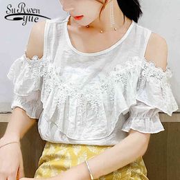 Fashion Summer Chiffon Women Tops Sweet Clothing O-neck Short Sleeve Ruffles Casual Elegant Blouses 5089 50 210508