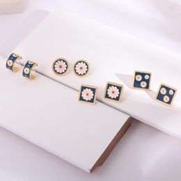 -Старинные маргаритки цветок эмаль серьги для женщин 2021 корейский милый геометрический квадратный круглый модный подарок ювелирных изделий