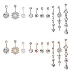 Other 10Pcs 14G 316L Steel Belly Button Ring Navel Piercing Barbell CZ Stone Inlay Body Jewellery