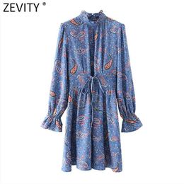 Women Vintage Ruffled Collar Cashew Nuts Print Casual Mini Dress Female Lace Up Vestido Chic Agaric DS4803 210420