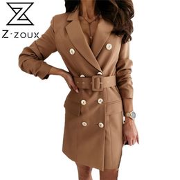 Women Blazer Temperament Suit Single Breasted Long Sleeve Ladies Coat Belt Women's Slim Jacket 210513