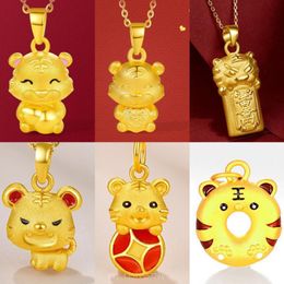 Chains Cute Pendant Zodiac Necklace Chain For Women Collier Gold Plated Jewellery Arcane Pink Y2k Accessories Tiger Year 2022