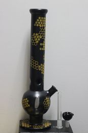 Tall Black Bee Glass Bong Oil Rigs Water Bongs Smoking Hookahs Dual Chamber 4 Rocket UFO Percolator Dab Rig Pipes 5 Colors