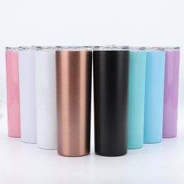 Colorful Stainless Steel Skinny Tumbler 20oz Seal Lid PP Straw Double Wall Vacuum Insulated Cup W0216