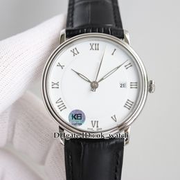 New Villeret Ultraplate 6651-1127-55B Miyota 9015 Automatic Mens Watch 40mm Silver Case White Dial Gents Sport Watches Black Leather Strap