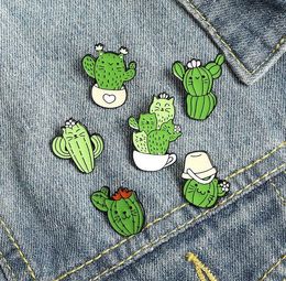 Cute Green Cat Cactus Enamel Brooches Pin for Women Girl Fashion Jewellery Accessories Metal Vintage Brooch Pins Badge