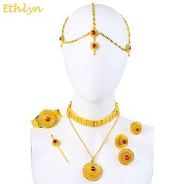 Ethlyn Luxury Ethiopian Eritrean Traditional Jewelry Choker Sets Gold Color Stone Wedding Jewelry Sets Women S097 H1022