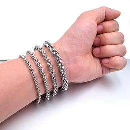 Men Bracelet Silver Color Stainless Steel Wheat Link Male Jewelry Hip Hop Gift 3/4/6/8mm Rock Punk Chain