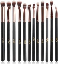 Eye Makeup Brushes 12pcs Rose Gold Eyeshadow Make Up Brush Set with Soft Synthetic Hairs & Real Wood Handle for Eyeshadow, Eyebrow, Eyeliner, Blending