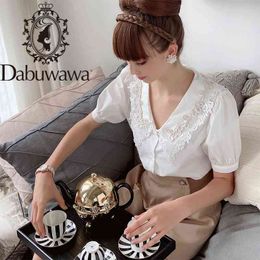 Dabuwawa Elegant Prairie Chic Blouse Women Puff Sleeve Turn-down Collar Single Breasted Button Shirts Tops Female DT1BST041 210520