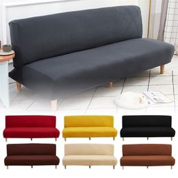 Armless Sofa Bed Cover Folding Modern Seat Slipcovers Stretch Couch Without Armrest Protector Elastic Spandex Grey 211116