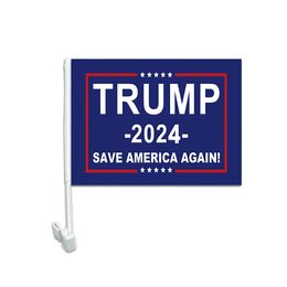 Car Trump Save American Again Flags with Pole , 100D Polyester FABRIC, Single Side Printing 80% Bleed, Double Stitching