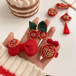 Hair Accessories Geometric Blessing Bow-knot Tassel Year Barrettes Chinese Style Headwear Red Clips Women