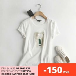 fashion abstract printing short-sleeved t-shirts summer tops round neck white cotton tees 210421