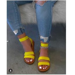 2021 Summer New Women's Shoes Flat Sandals Fashion Open Toe Solid Colour Font Casual Comfortable Plus Size 42 Y0608