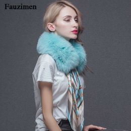 100% Real Fox Fur Collar Women Fur Shawls Coats Luxury Warm Colorful Scarf Women Large Fur Scarves Women Jacket H0923