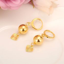 Beads smooth Dangle & Chandelier heart hang Earrings for Women/Girls 18 k Fine Solid Yellow Gold Ball Earing Jewellery Gifts African,Indonesia