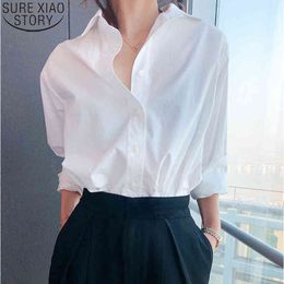 Casual Vintage Shirts Cotton Female Plain Plus Size Loose Elegant Long Sleeve Blouses Women Korean Chic Office Lady Tops 12398 210417