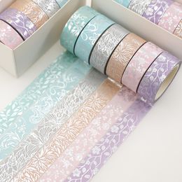 6Rolls/Box Flower Plant Washi Tape Set Gold Foil Masking Tape Decorative Adhesive Tape Sticker Scrapbooking DIY Diary Stationery