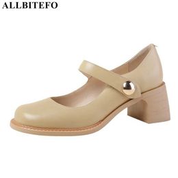 ALLBITEFO Waterproof platform shoes real genuine leather women high heel shoes thick heel fashion women heels shoes high heels 210611