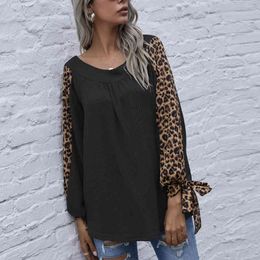 Plus Size Women Clothing Spring Autumn Ladies T-shirt Casual Sexy Splice Leopard Loose Long Sleeve Top woman tshirts 210515
