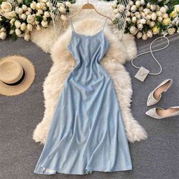 Spring Temperament Sling Vestidos Women's Strapless Square Collar Slim Slimming Dinner Midi Dress C671 210506