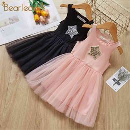 Girls Dresses Summer Mesh Sling Clothes Star Princess Dress Sleeveless Kids For 210429