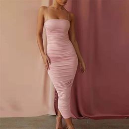 Asia Double Layers Sexy Summer Dress Pink Women Night Dresses Tight Long Party Bodycon Dress Ruched Midi Dress Vintage Robe 210719