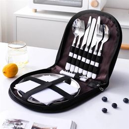 Outdoor Tableware Foldable Fork Spoon Knife Bottle Opener Stainless Steel Pocket Set Hike Picnic Campin Kitchen Tools 210804