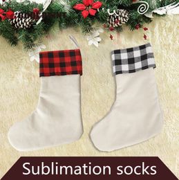 Sublimation Christmas Socks red stockings ornaments candies Christmas gift bags decorations imitation linen Creative lattice candy bag tree
