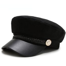 Sun Casual Military Caps Woman Cotton Beret Flat Hats Captain Cap Trucker Vintage Black Sport Dad Bone Male Women's leather hat