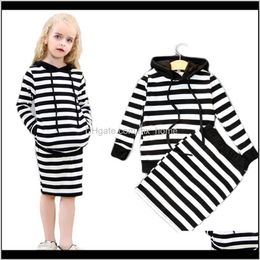Sets Baby Clothing Baby Kids Maternity Drop Delivery 2021 Aile Rabbit Arrival Girls Striped Suit Long Sleeve T Shirt Bag Skirt 2 Pcs Set Fash