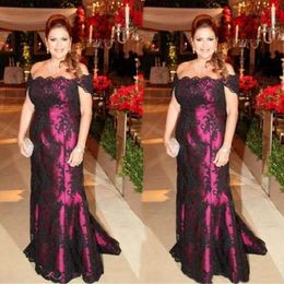 Elegant Mermaid Mother Of The Bride Dresses Appliques Black Lace Off Shoulder Long Formal Evening Gowns Women Wedding Guest Dress Prom Party