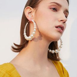 Hoop & Huggie Elegant Big Pearl Earrings For Women Large Gold Circle Round Dangle Luxury Statement Wedding Jewellery Pendientes