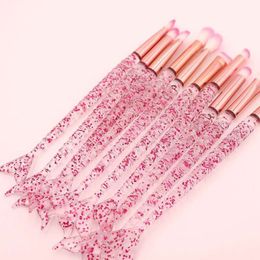DHL 10pcs/set Pink Mermaid Makeup Brushes Set Eyeshadow Blush Foundation Brush Lip Crystal Diamond Make up Kits maquiagem